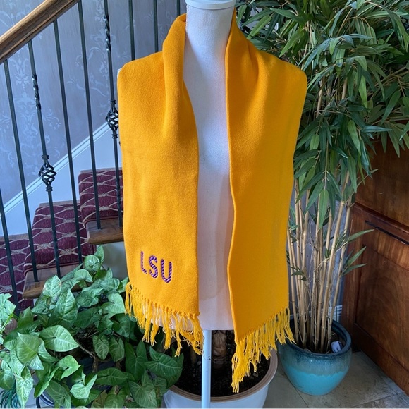 LSU Embroidered Scarf Unisex Gold with Purple LSU Stiching Warm Fringe Tigers - Picture 9 of 10